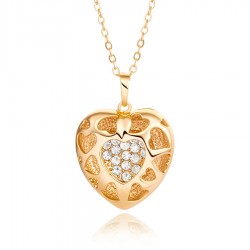Yellow Gold plated fancy heart with zircon pendant